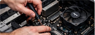 Technician carrying out a desktop PC repair